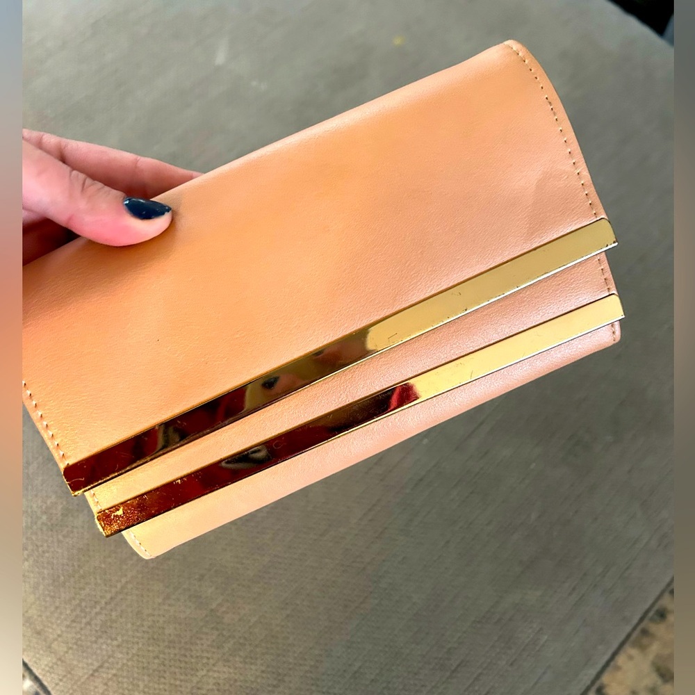 Pink Tri-Fold Wallet with Gold Accents & picture holders